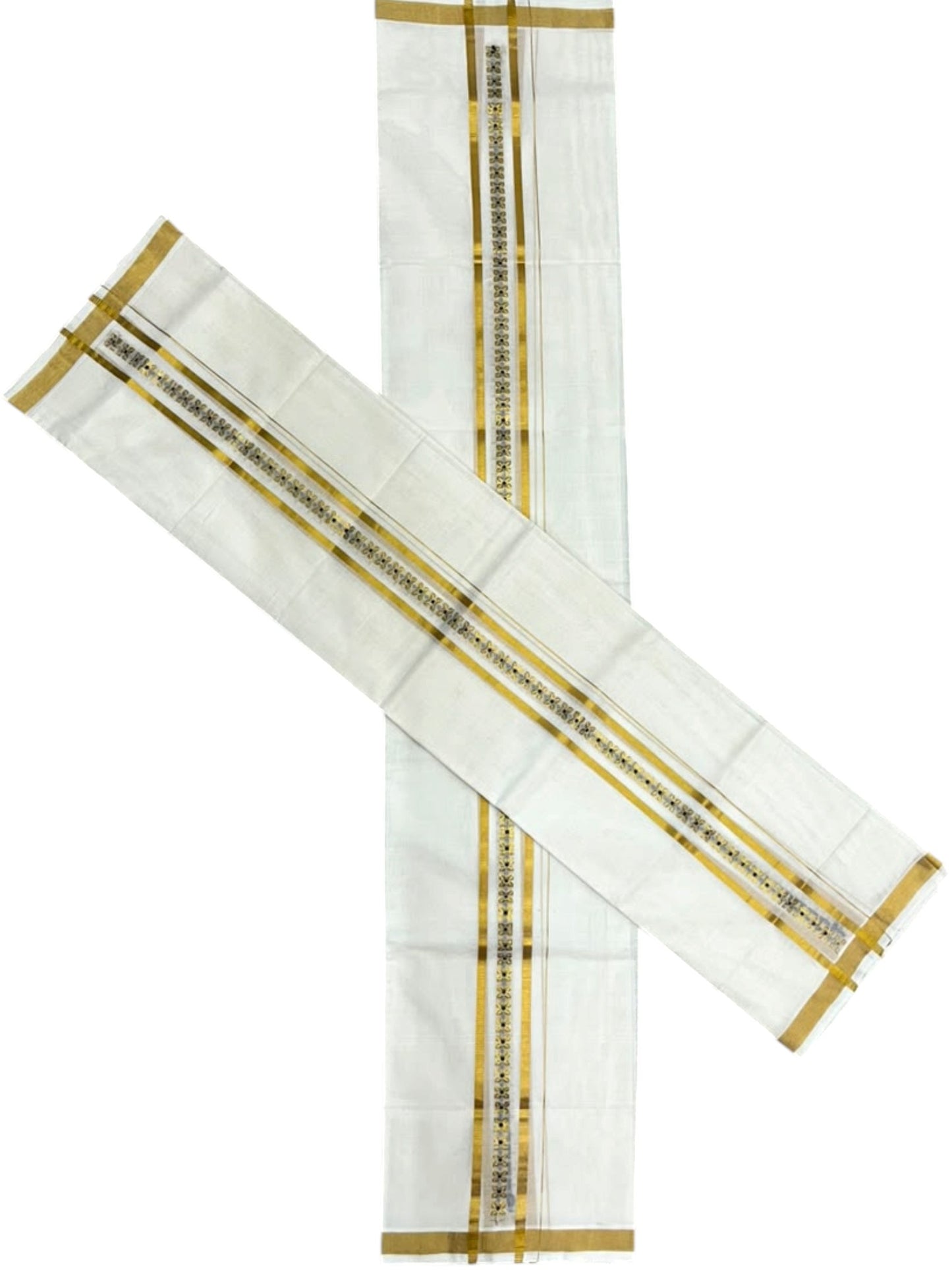 Southloom Premium Cotton Handloom Set Mundu With Black Woven Dots Design And Golde Kasavu Border (2.80 Mtr) SL632