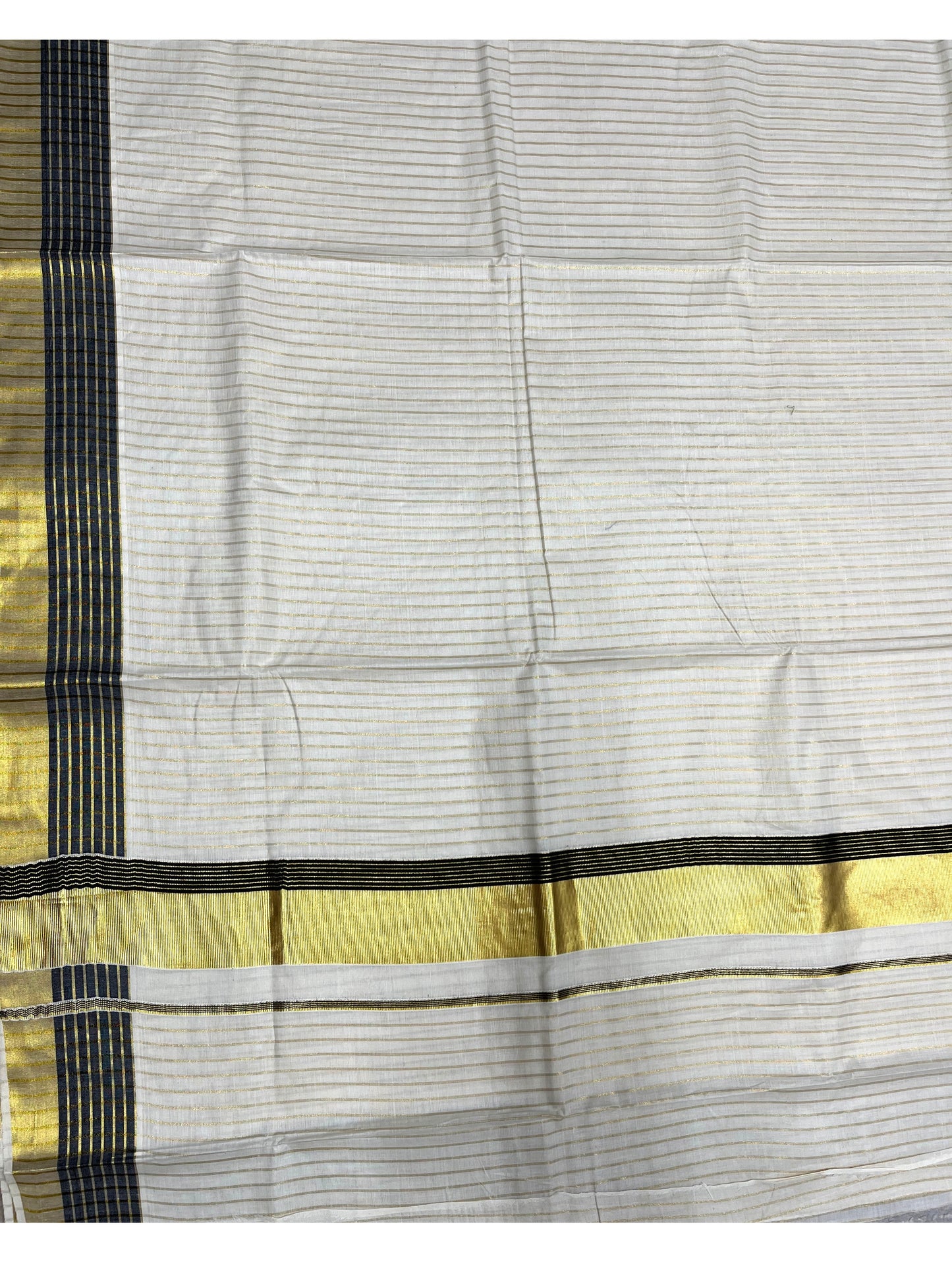 Southloom Pure Cotton Kerala Kasavu Lines Design Saree with Black Border