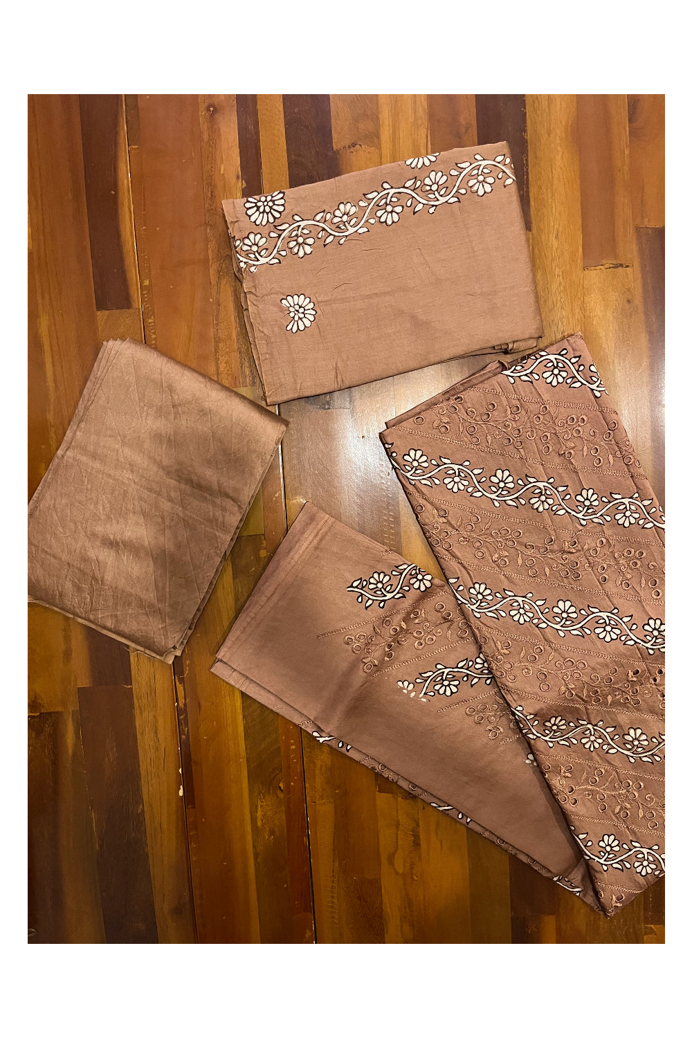 Southloom™ Cotton Brown Churidar Salwar Suit Material with Hacoba Designs