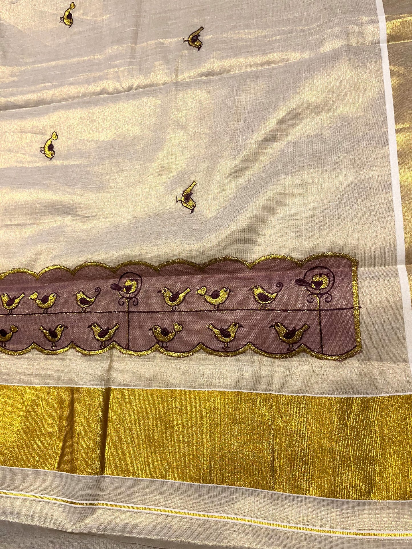 Southloom Tissue Kerala Kasavu Saree with Embroidery Design