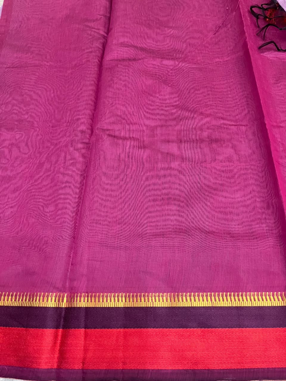 Southloom Maheshwari Cotton Saree With Temple Design on the Body and Borders In Magenta And Voilet SL471
