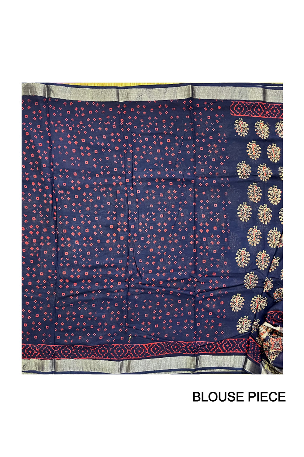 Southloom Linen Dark Blue Designer Saree with Peacock Prints and Tassels