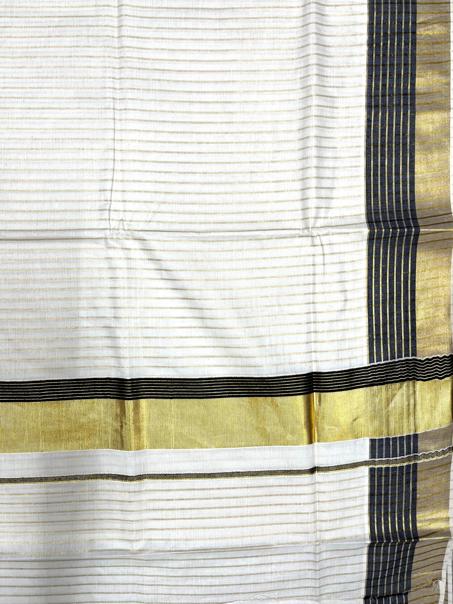 Southloom Pure Cotton Kerala Kasavu Lines Design Saree with Black Border