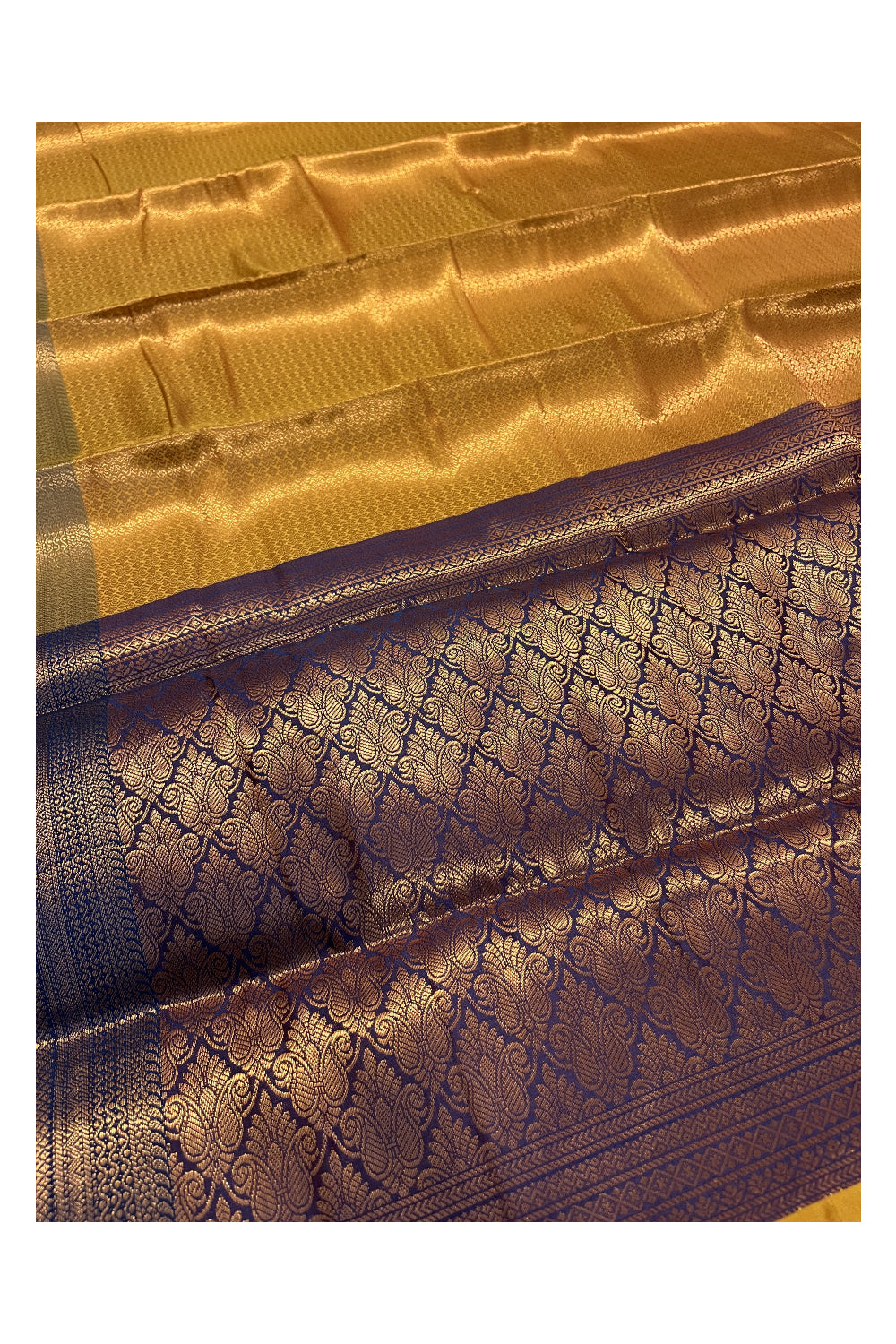 Southloom Premium Semi Silk Zari Work Brocade Saree in Yellow Bridal with Matching Pallu (Kanchipuram Pattu Saree)