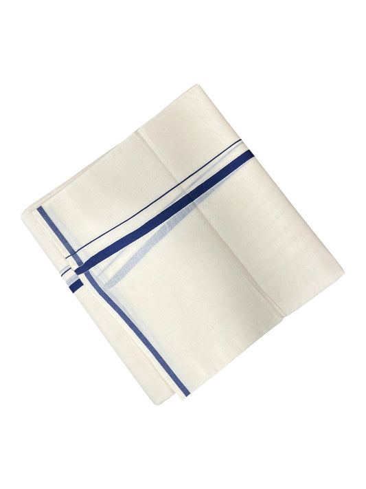 Southloom Kerala Pure Cotton Double Mundu with Blue puliyilakara (South Indian Dhoti)