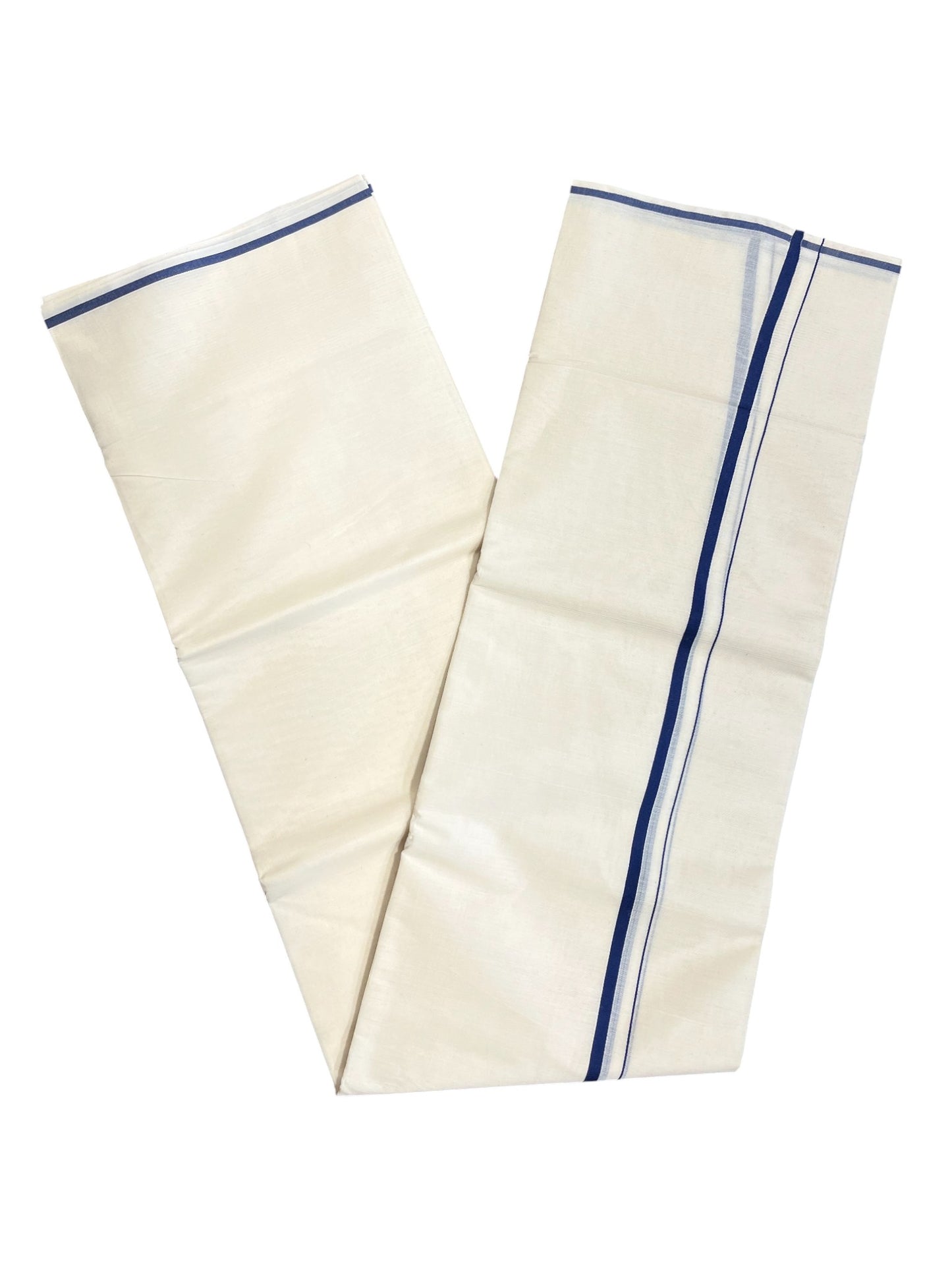 Southloom Kerala Pure Cotton Double Mundu with Blue puliyilakara (South Indian Dhoti)