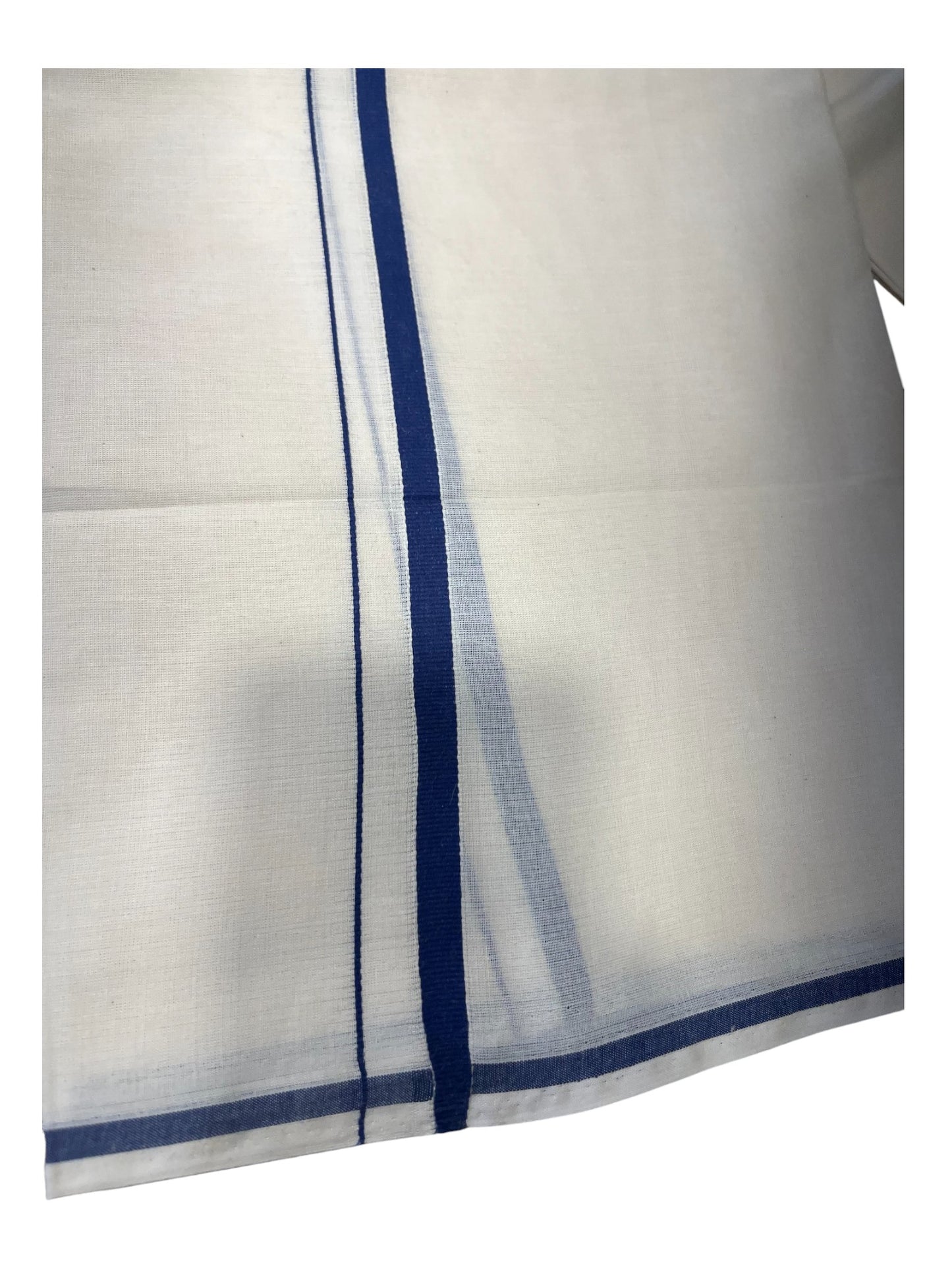 Southloom Kerala Pure Cotton Double Mundu with Blue puliyilakara (South Indian Dhoti)