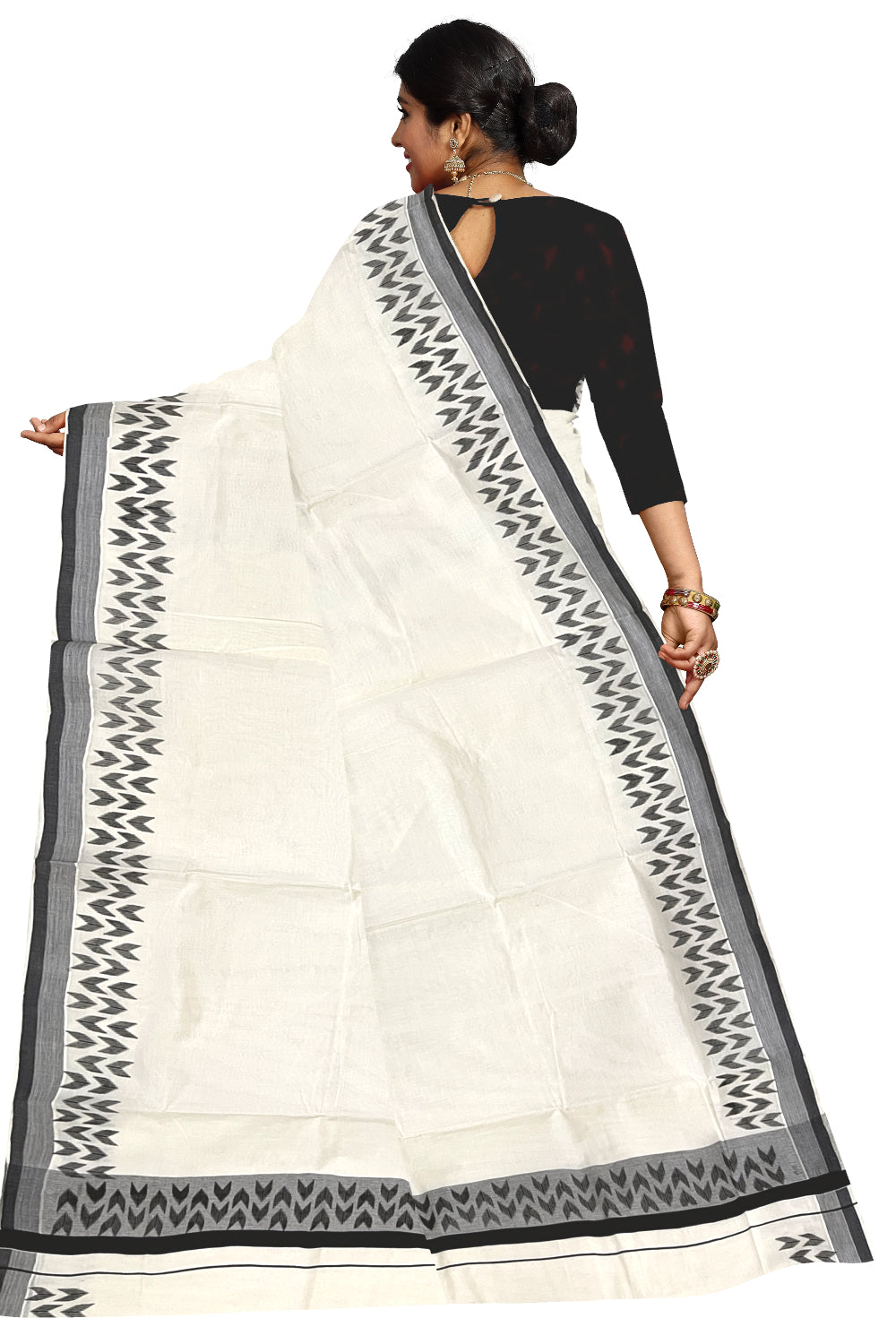 Pure Cotton Kerala Saree with Black Block Printed Border