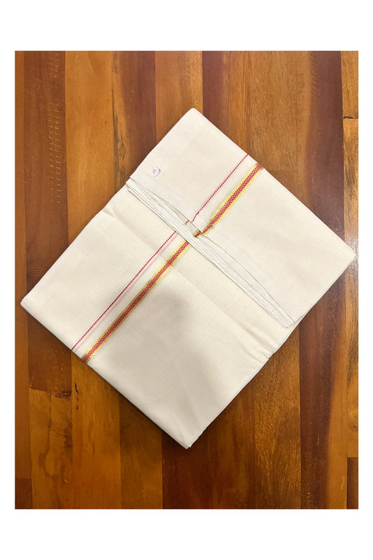 Southloom Premium Balaramapuram Unakkupaavu Handloom Mundu with Kasavu and Red Border (South Indian Kerala Dhoti)