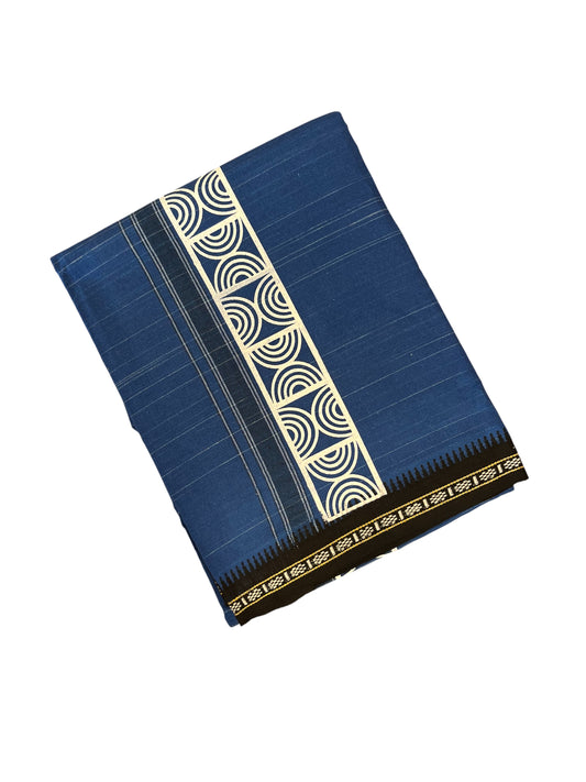 Southloom Blue Printed Single Mundu / Otta Mundu / Lungi (South Indian Kerala Dhoti)