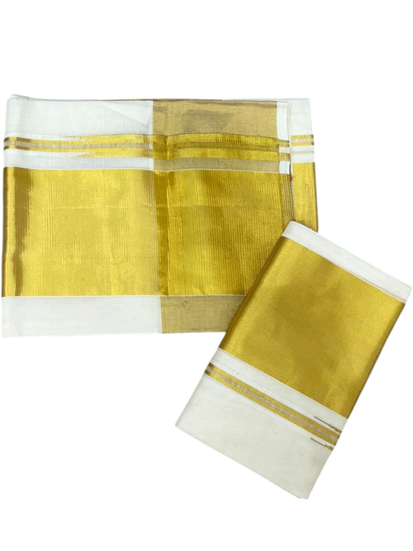 Southloom Premium Cotton Handloom Set Mundu with Chuttikara Kasavu And 5 Inch Golden Border (2.80 Mtr)