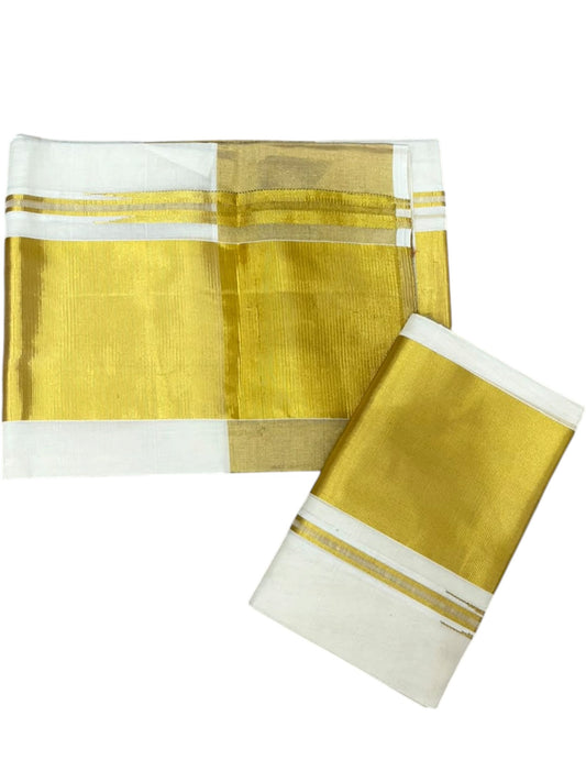 Southloom Premium Cotton Handloom Set Mundu with Chuttikara Kasavu And 5 Inch Golden Border (2.80 Mtr) SL617