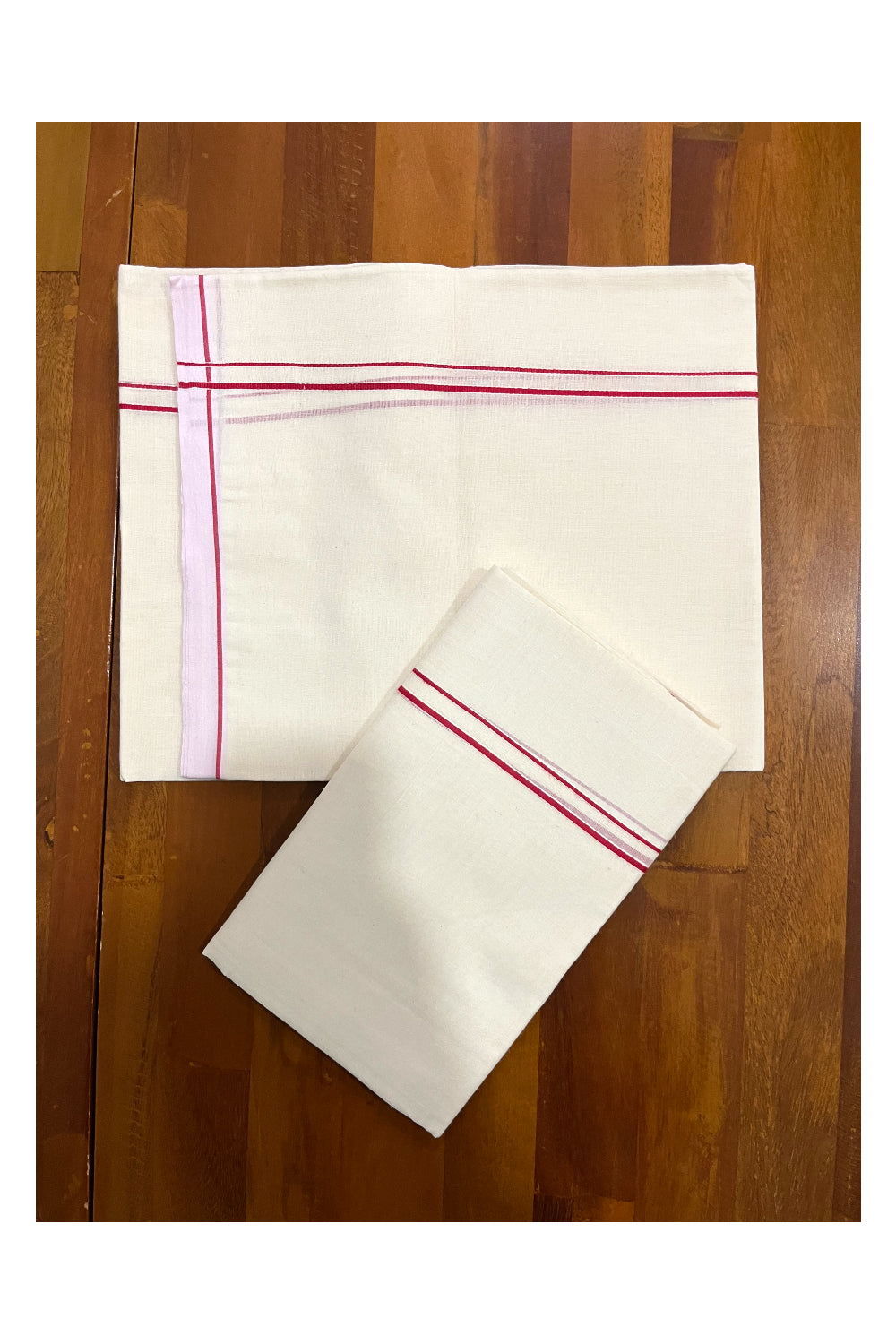 Kerala Cotton Mundum Neriyathum Single (Set Mundu) with Red Eerkkil Kara (Onam Set Mundu 2023)