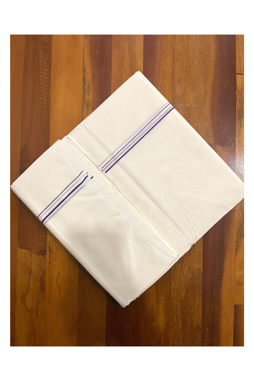 Southloom Premium Handloom Pure Cotton Mundu with Violet Eerkkil Kara Border (South Indian Kerala Dhoti)