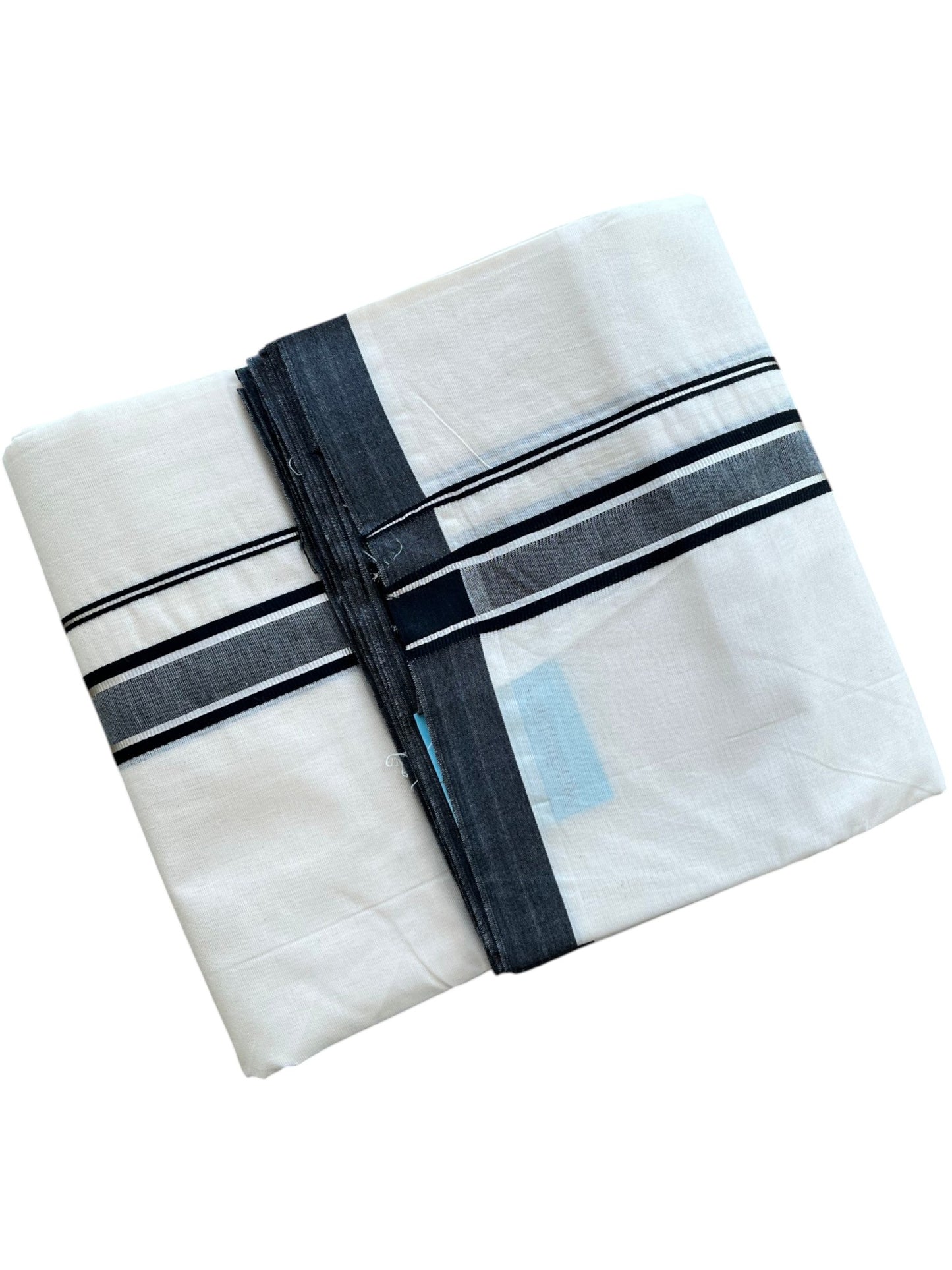 Southloom Pure Cotton Mundu with Silver Lines and Black Border (South Indian Kerala Dhoti)
