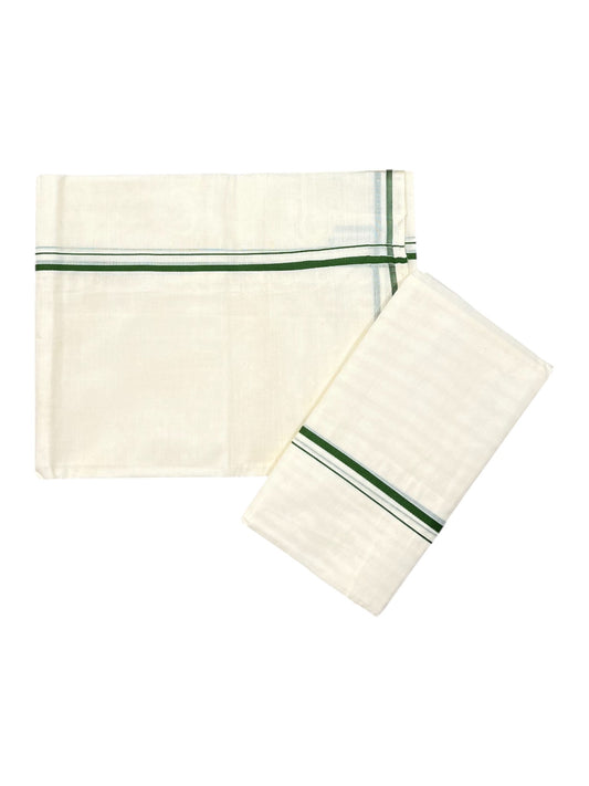 Kerala Cotton Mundum Neriyathum Single (Set Mundu) with Green Puliyilakkara