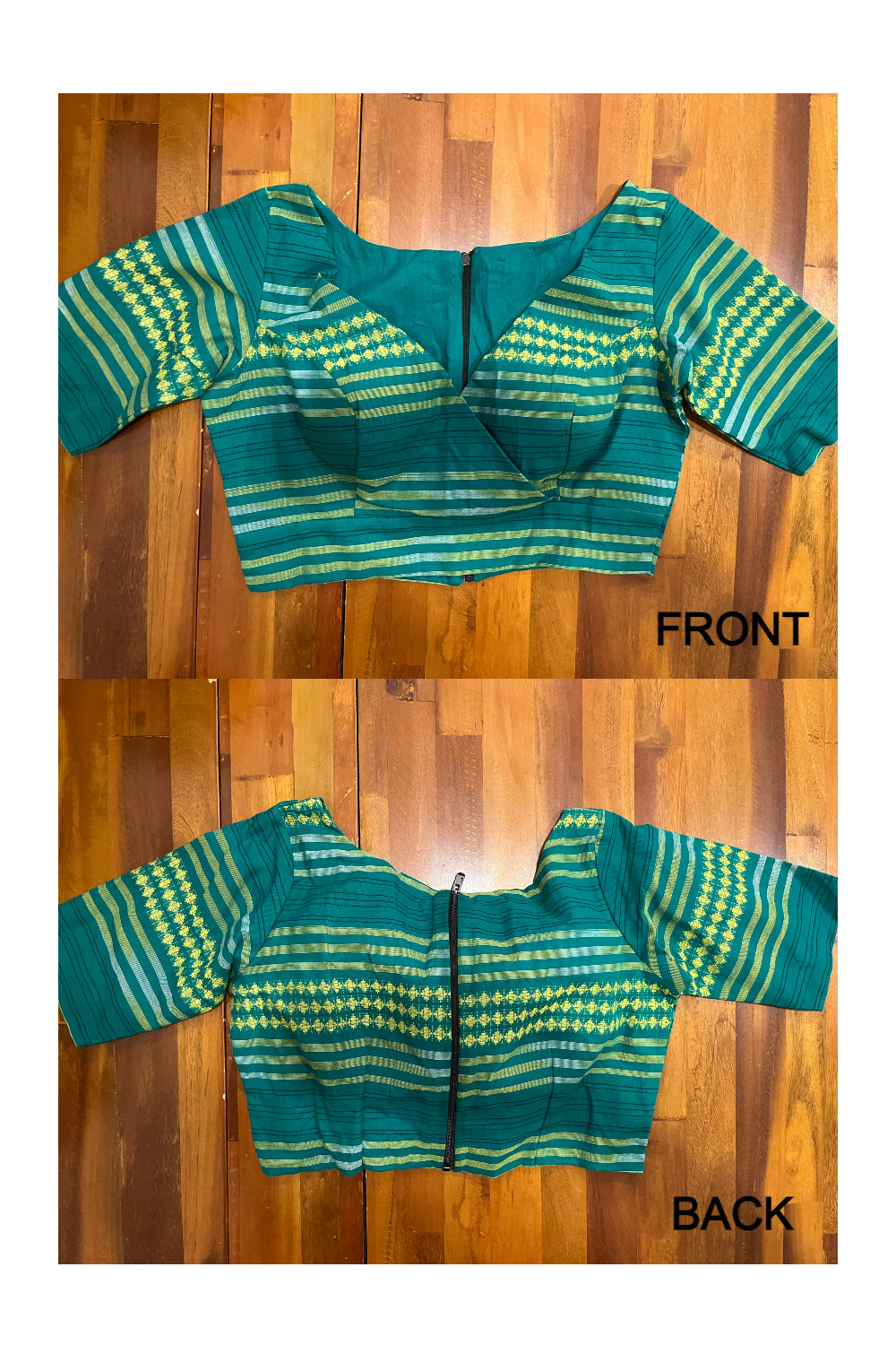 Southloom Green Yellow Lines Design Ready Made Blouse