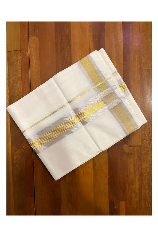 Southloom Premium Handloom Cotton Mundu with Silver and Golden Kasavu Woven Border (Onam Mundu 2023)