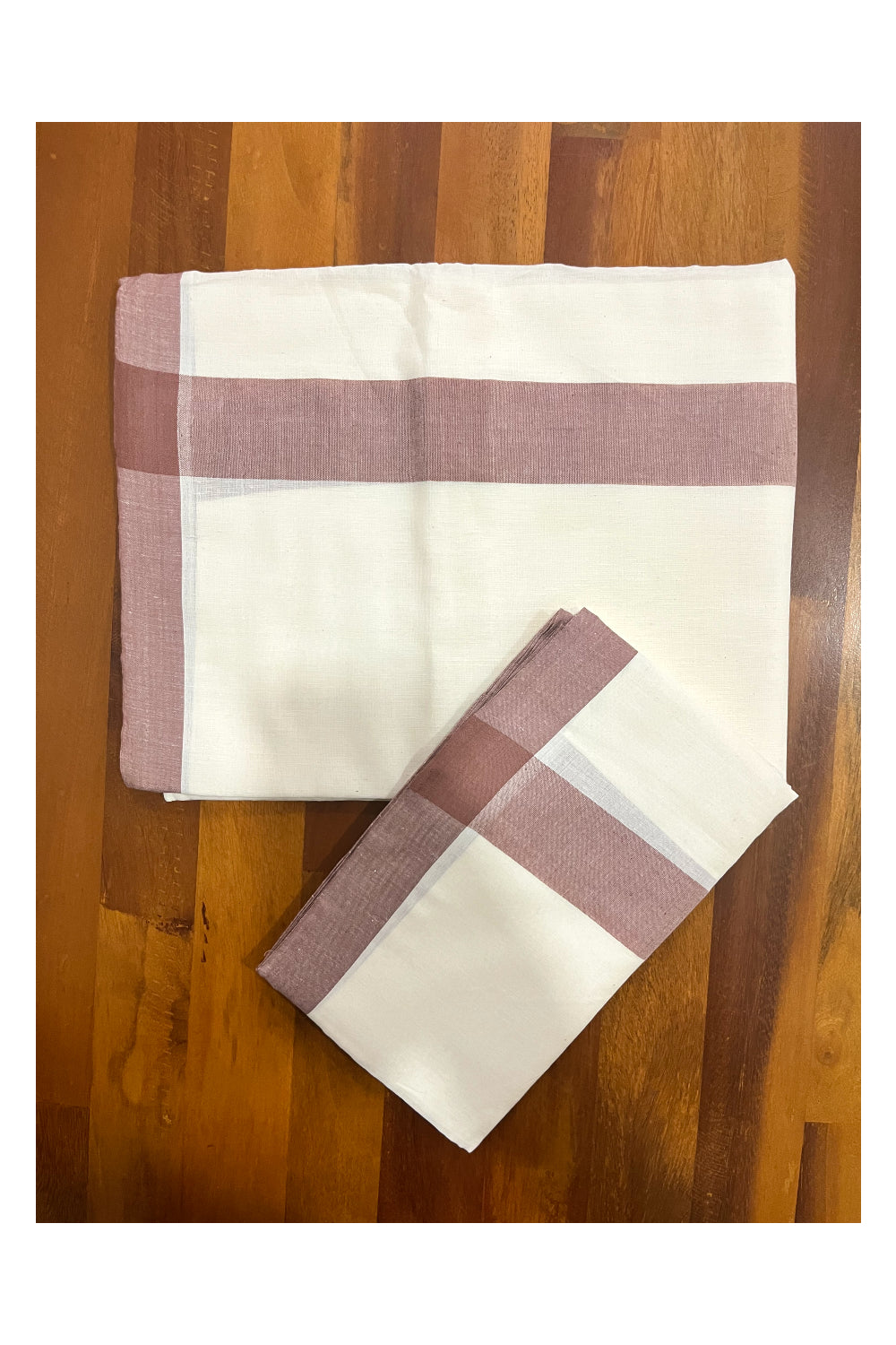 Kerala Mulloth Cotton Single Mundum Neriyathum with Brown Border 2.80 Mtrs (Extra Soft Cotton)