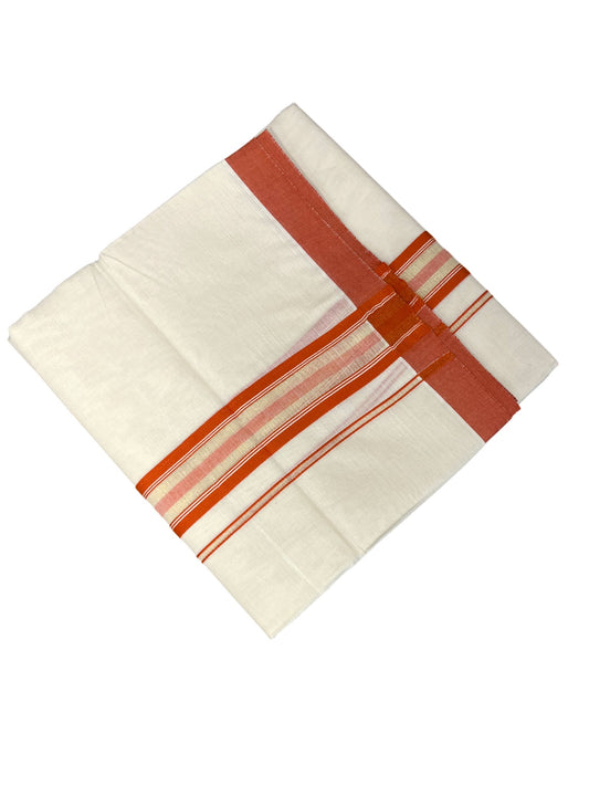 Southloom Kerala Pure Cotton Double Mundu with Gold Lines & Orange Border (South Indian Dhoti)