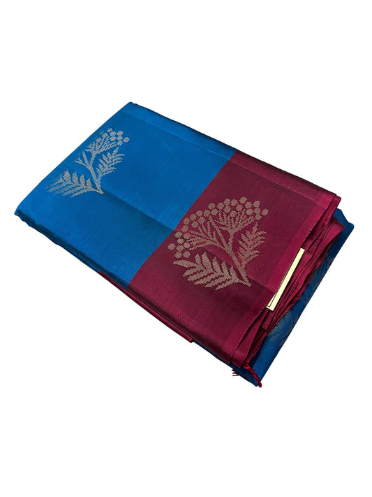 Southloom Pure Handloom Kanchipuram Silk Saree with Butta Work (Blue & Magenta)
