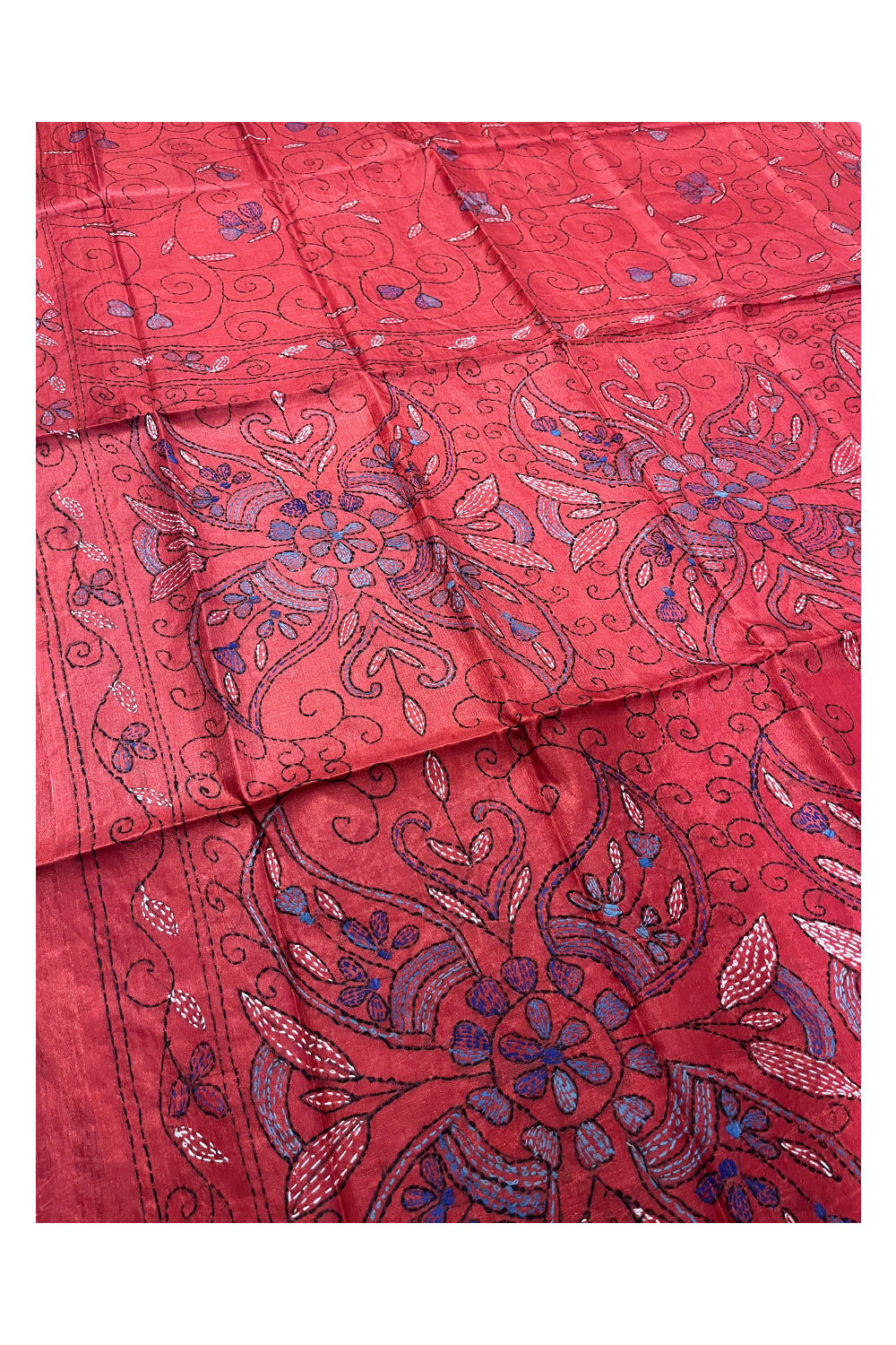 Southloom Kantha Thread Work Designer Red Saree