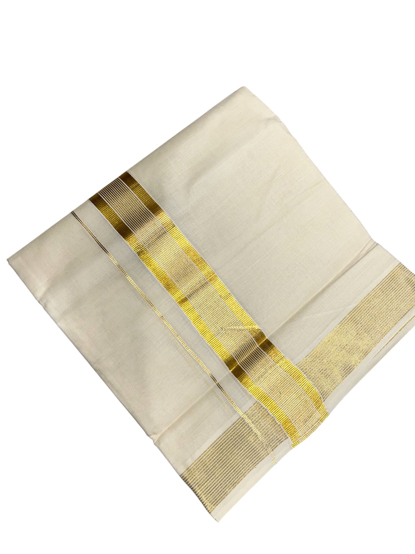 Southloom Kerala Pure Cotton Double Mundu with Gold Line Border (South Indian Dhoti)