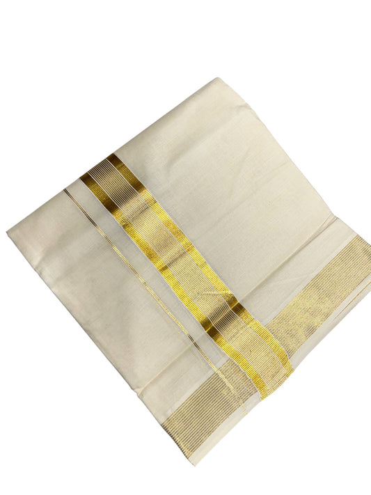 Southloom Kerala Pure Cotton Double Mundu with Gold Line Border (South Indian Dhoti)