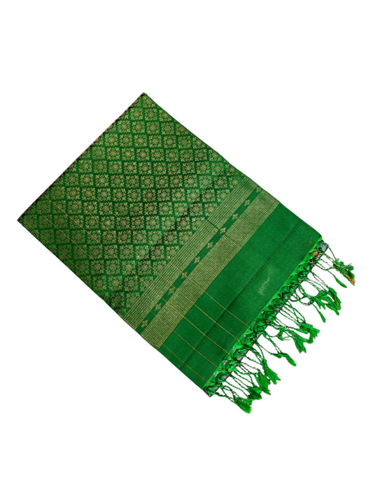 Southloom Pure Handloom Kanchipuram Silk Saree with Korvai Work (Green & Grey)