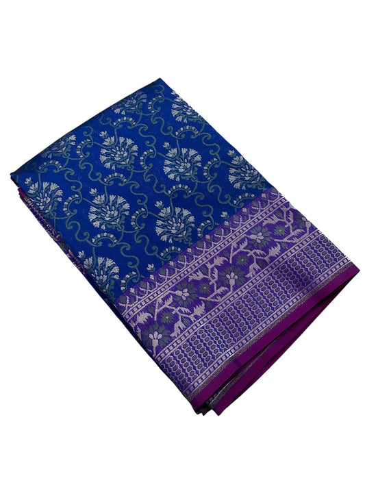Southloom Pure Banarasi Silk Saree with Woven Work on Body and Borders (Blue)