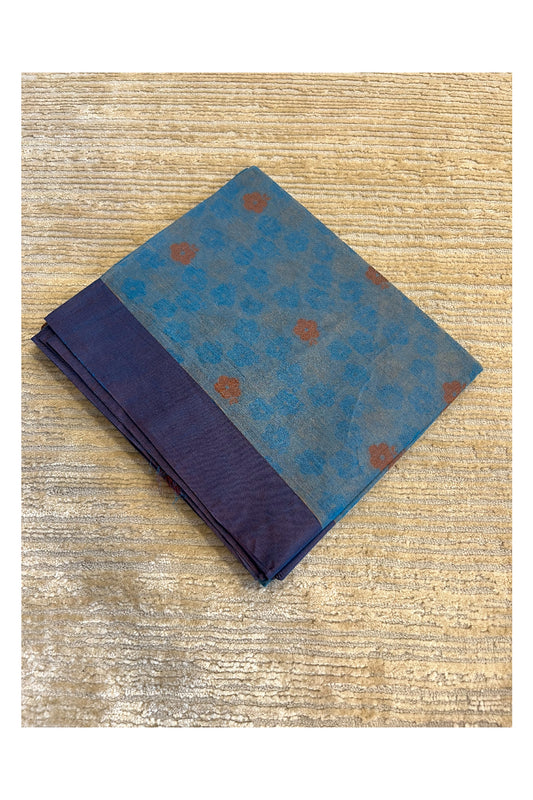 Southloom Kerala Cotton Saree with Floral Woven Works Across Body in Blue