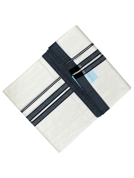 Southloom Pure Cotton Mundu with Silver Lines and Black Border (South Indian Kerala Dhoti)
