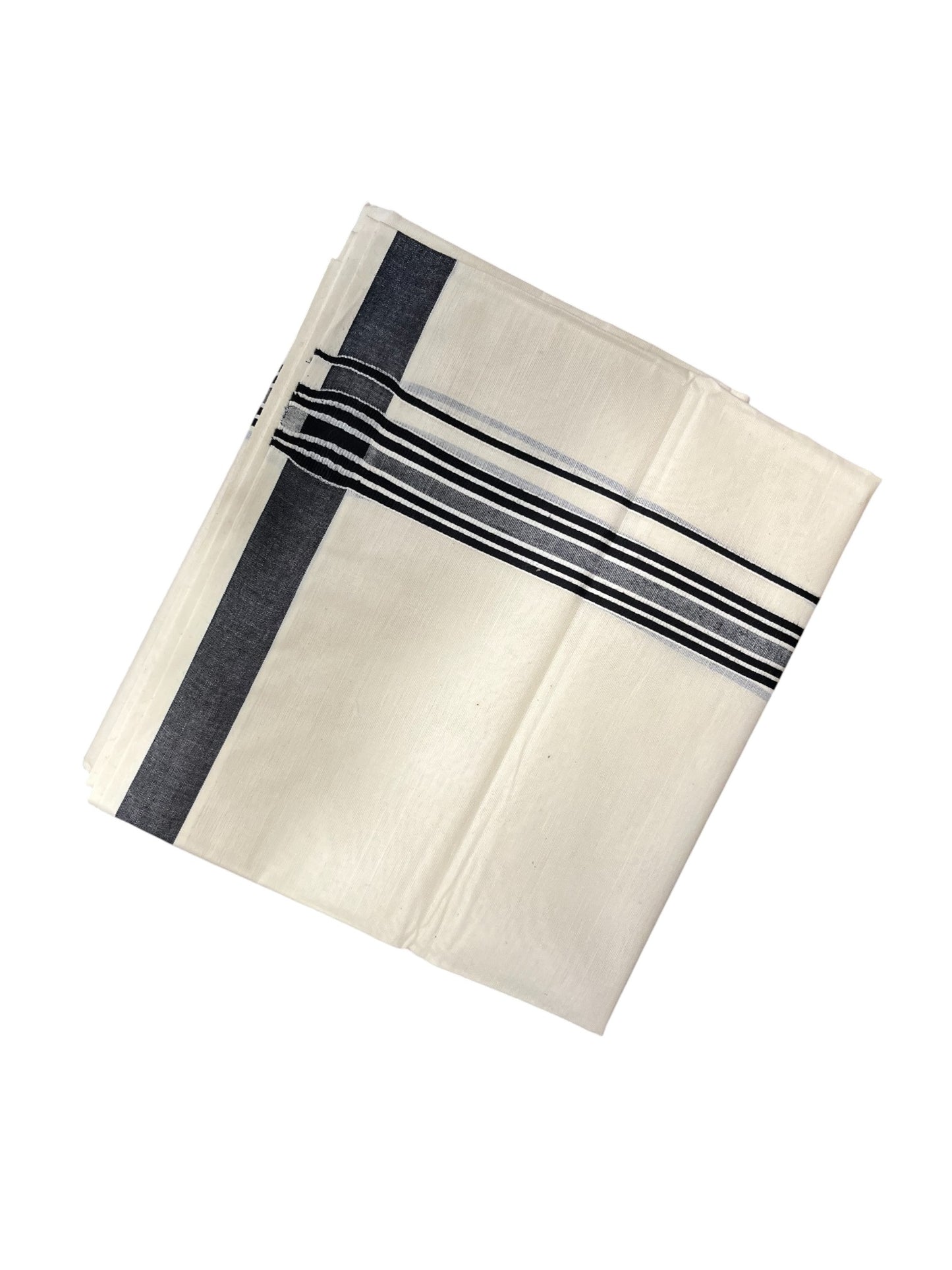Southloom Pure Cotton  Double Mundu With White Lines & Black Border (South Indian Kerala Dhoti)