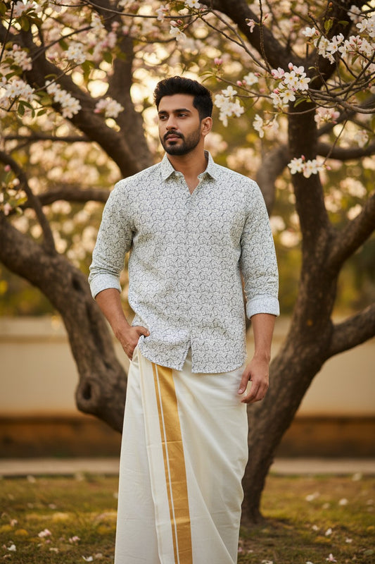 Southloom Pure Cotton Green Printed Shirt SLSHIRT 42FS