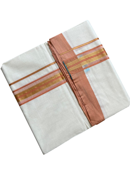 Southloom Pure Cotton Mundu with Golden Lines and Border (South Indian Kerala Dhoti)