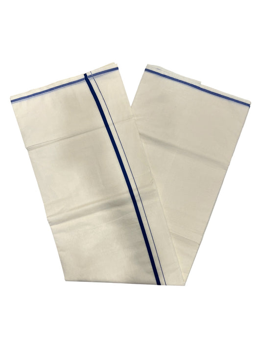 Southloom Kerala Cotton Plain Saree with Blue Puliyilakkara Border