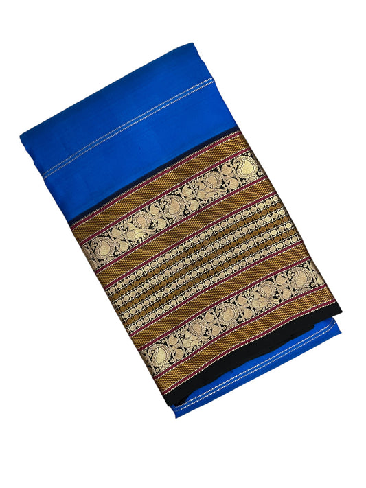 Southloom Pure Handloom Bridal Kanchipuram Silk Saree with Korvai Work (Blue& Black)
