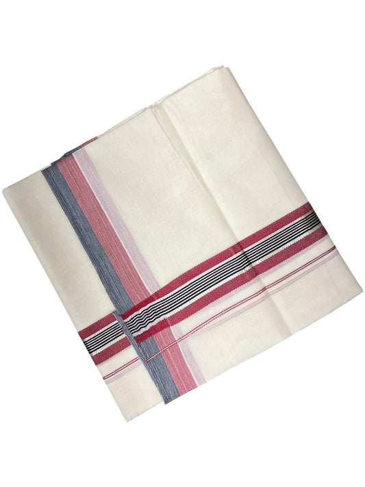 Southloom Kerala Pure Cotton Double Mundu with Grey And Maroon Silver Lines Border (South Indian Dhoti)