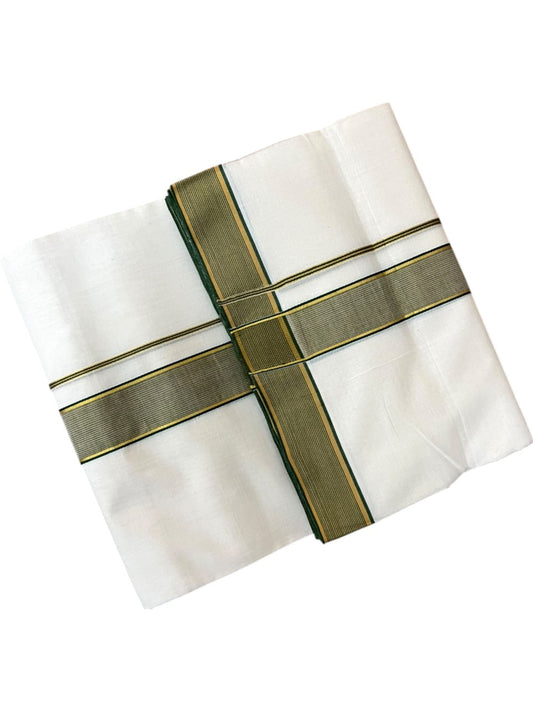 Southloom Balaramapuram Unakkupaavu Premium Handloom Cotton Double Mundu with Gold Kasavu and Green Border