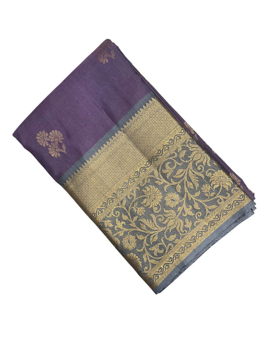 Southloom Pure Handloom Bridal Kanchipuram Silk Saree with Korvai Work(Gray & Lavander)