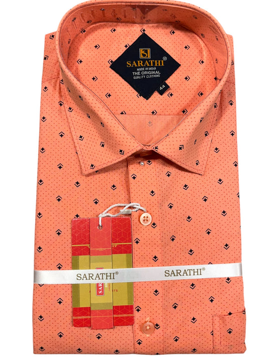 Southloom Pure Cotton Peach Printed Shirt (44 FS)