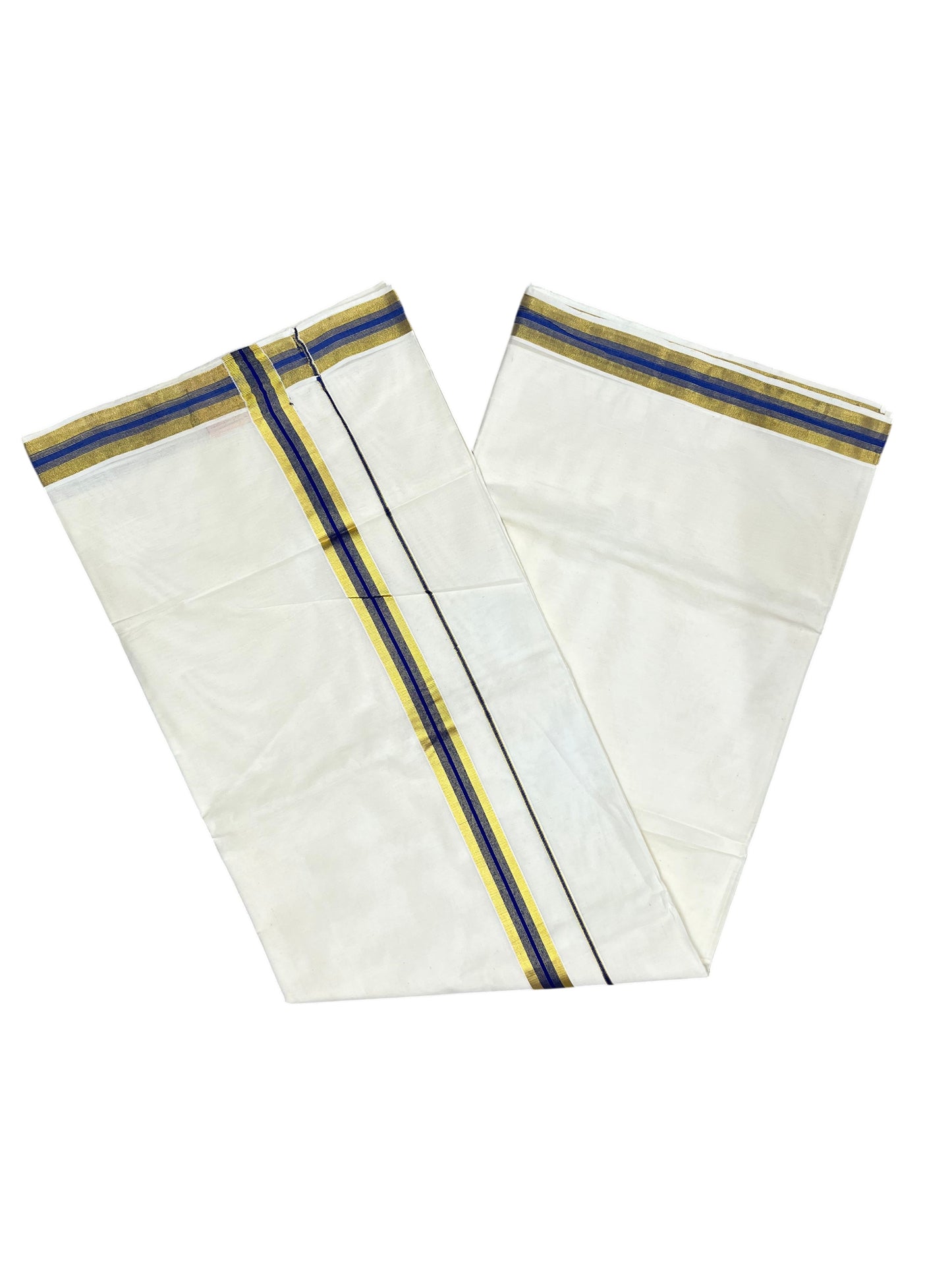 Southloom Pure Cotton Kerala Saree with Kasavu and Blue Border