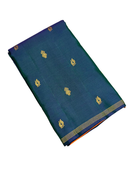 Southloom Pure Handloom Bridal Kanchipuram Silk Saree with Korvai Work (Blue & Orange)