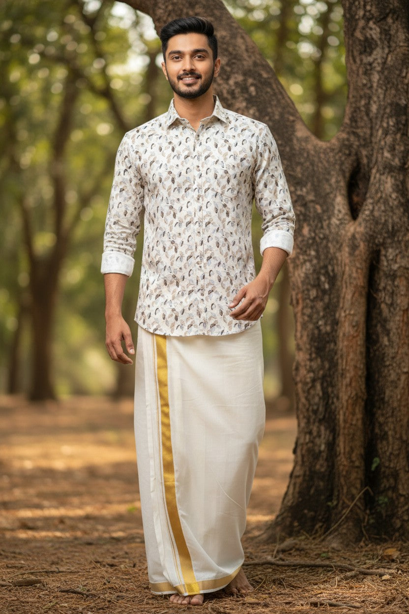 Southloom Pure Cotton Off-White Printed Shirt SLSHIRT 42 FS