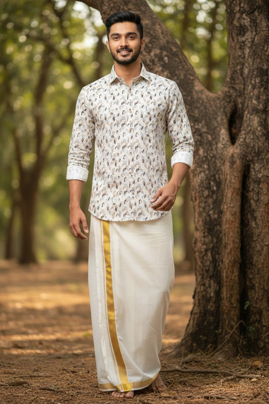 Southloom Pure Cotton Off-White Printed Shirt SLSHIRT 42 FS