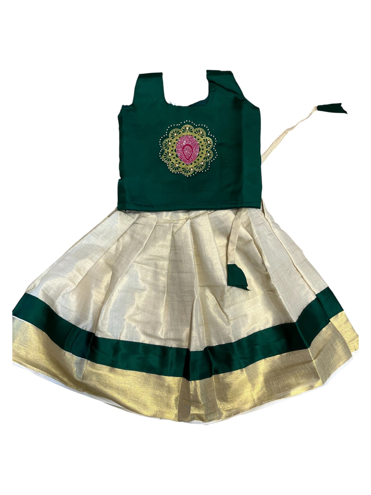 Southloom Kerala Tissue pavada and Blouse with Embroidery Work  (Age 1)