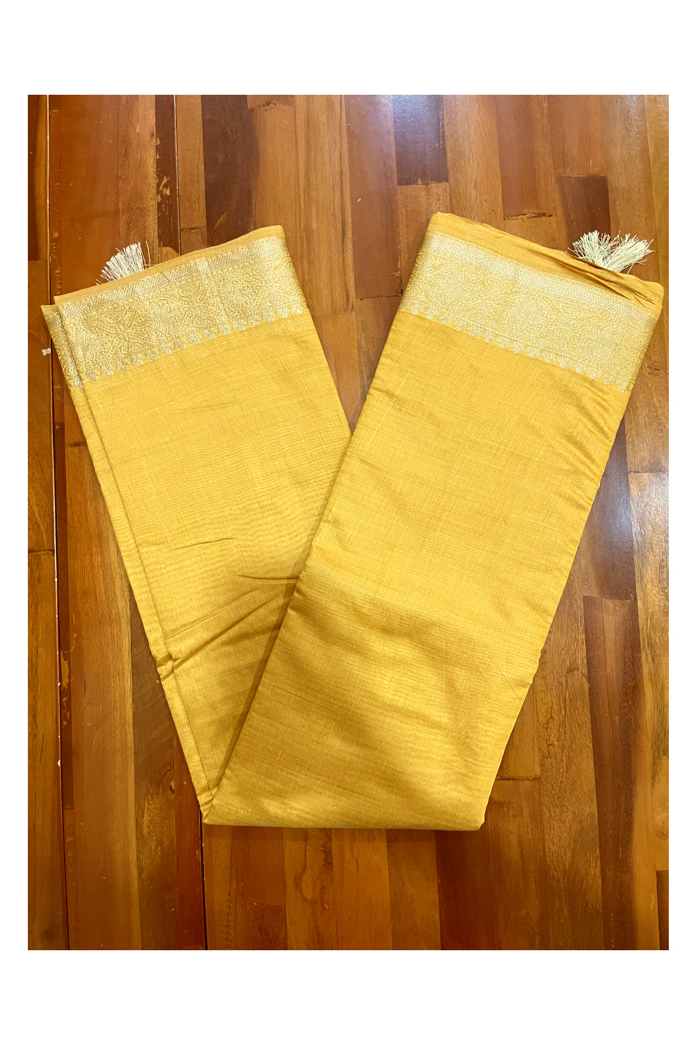 Southloom Cotton Plain Yellow Saree with Kasavu Woven Border