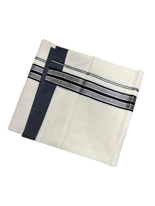 Southloom Pure Cotton  Double Mundu With Silver Line Kasavu & Black Border (South Indian Kerala Dhoti)