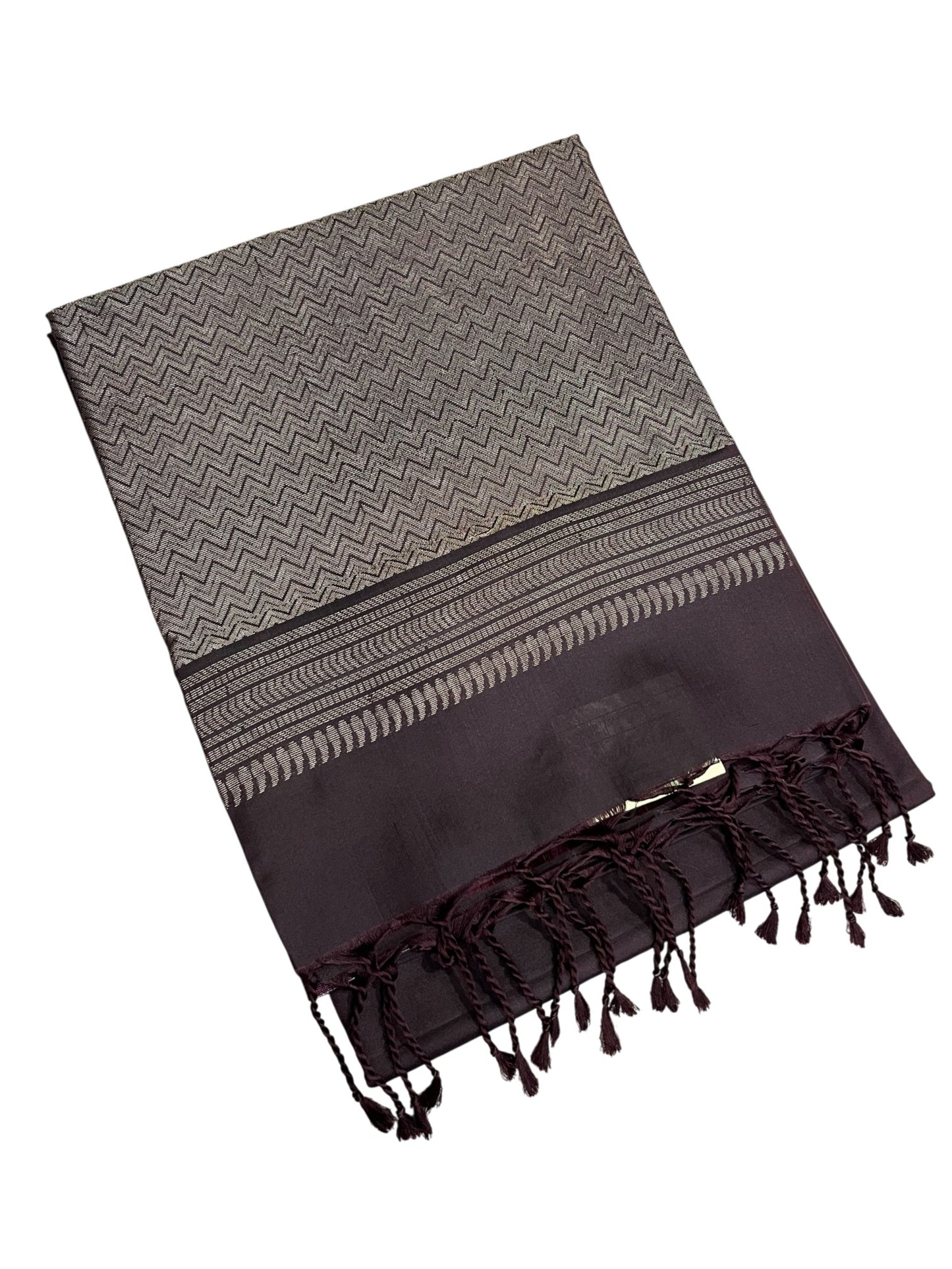 Southloom Pure Handloom Bridal Kanchipuram Silk Saree with Korvai Work (Brown)