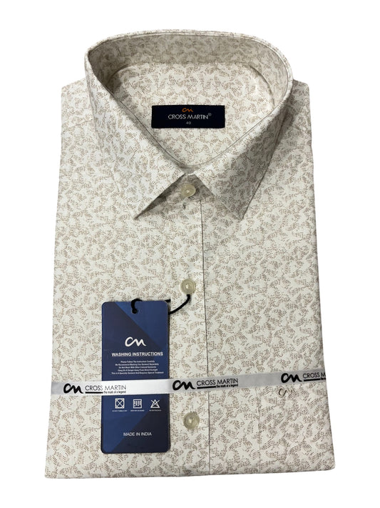 Southloom Pure Cotton Olive White Printed Shirt (40 FS)